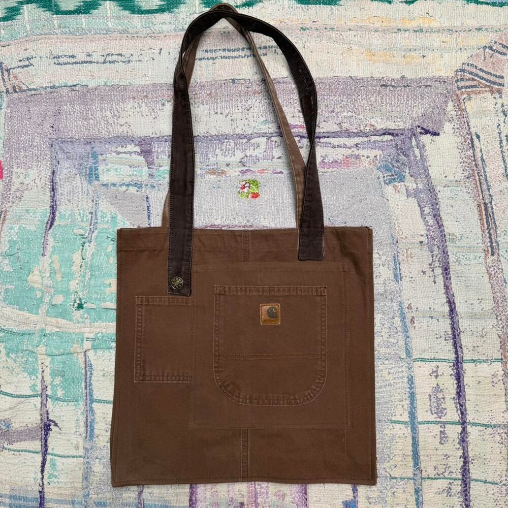 Brown upcycled carhartt tote bag